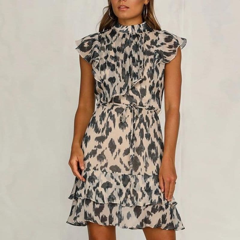 Green Leopard Print Evening Dress - Nocini