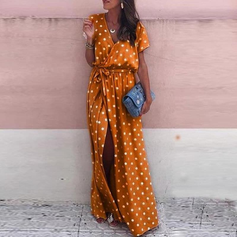 Spotted Floral Long Evening Dress - Nocini