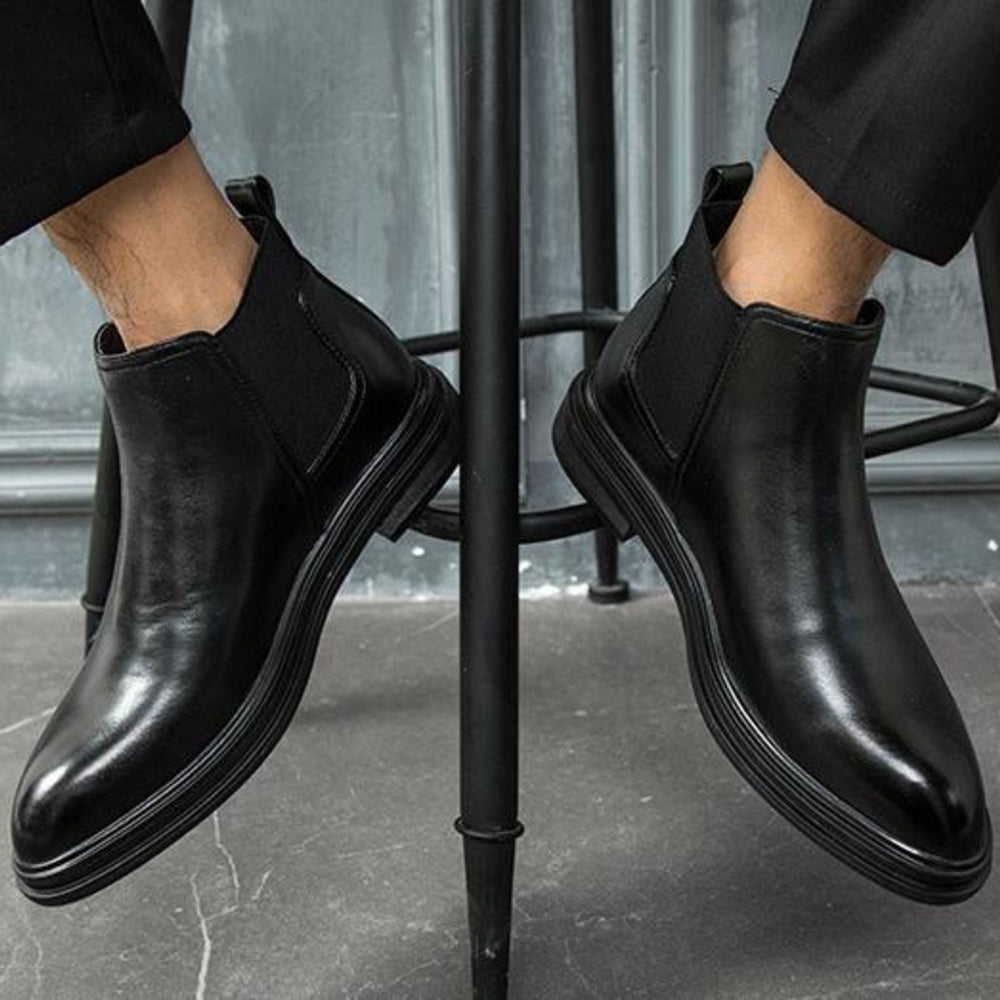 Men's Classic Leather Chelsea Boots - Elastic Sides - Nocini