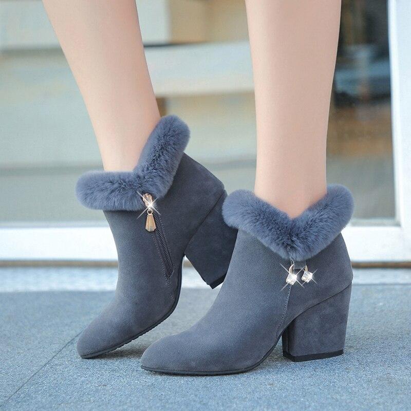 Ladies Suede Ankle Boots with Faux Fur Trim and Zip - Nocini