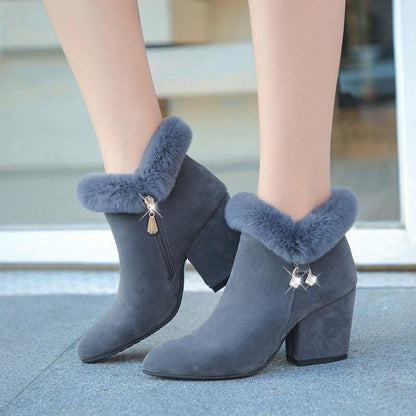 Ladies Suede Ankle Boots with Faux Fur Trim and Zip - Nocini