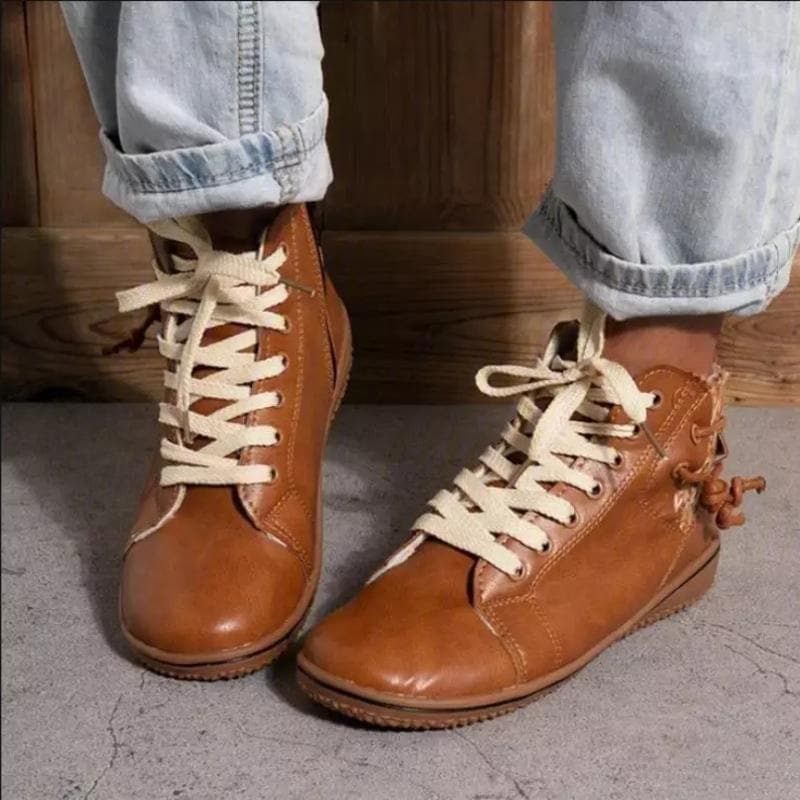 Ladies Real Leather Lace Up Sneakers - Nocini