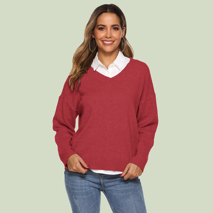 Cozy Women's V-Neck Sweater Long Sleeve Soft - Nocini