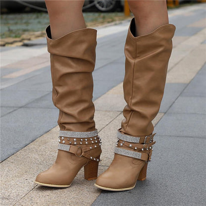 Pam Women's Tall Slouch Boots - Chunky Block Heel