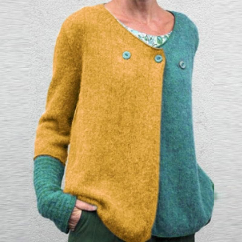 Casual Oversized Colorblock Button Sweater