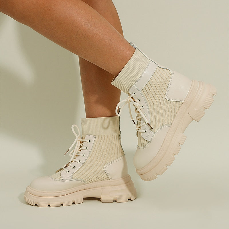 Cozy Knit Ankle Boots with Thick Sole - Nocini