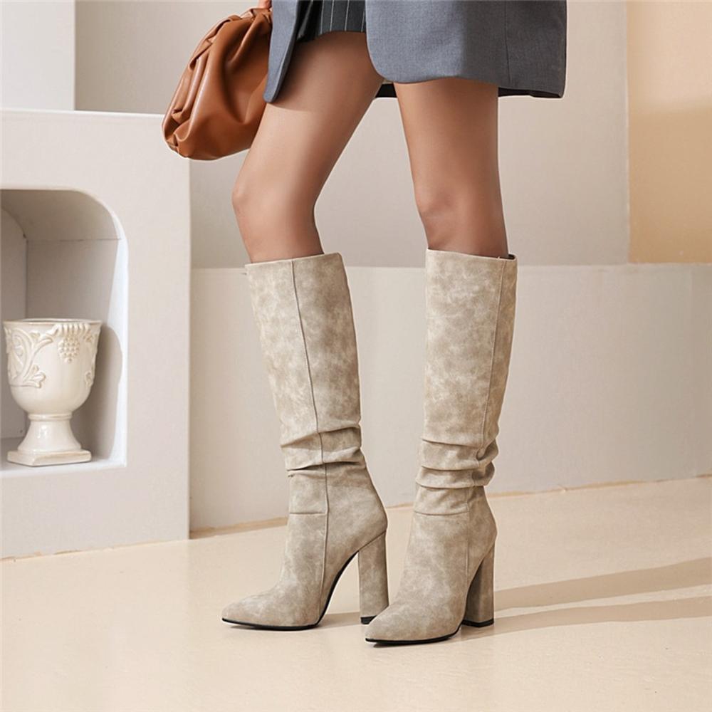 Tall Women's Slouch Boots with Pointed Toe Block Heel - Nocini