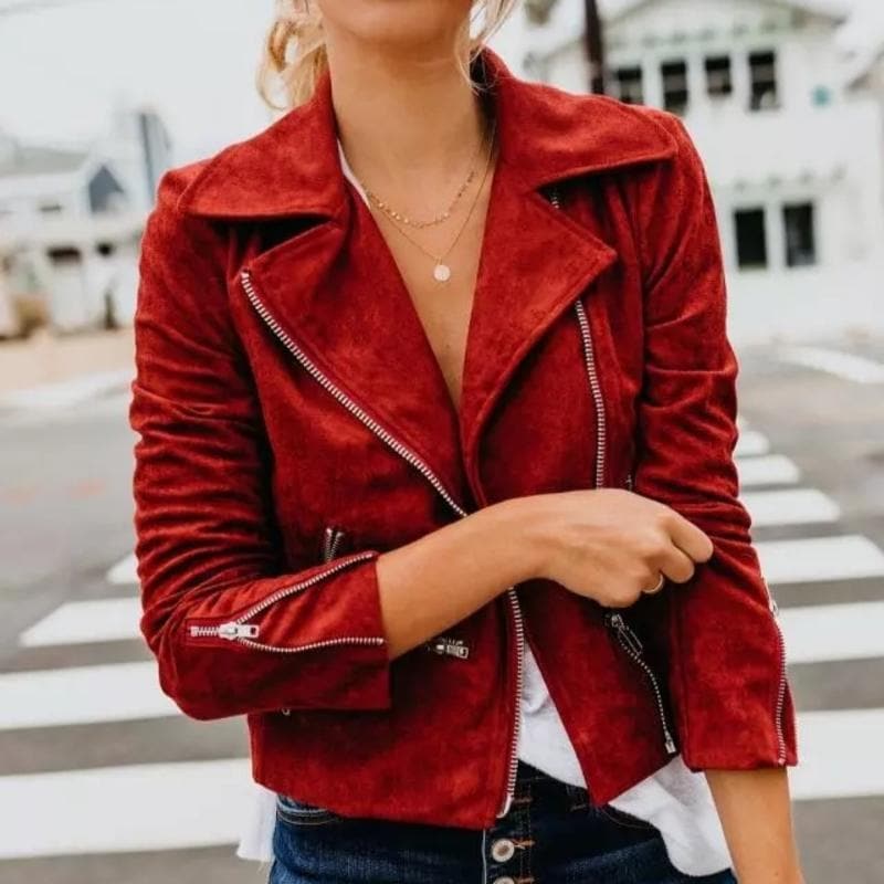 Faux Suede Biker Jacket for Women - Asymmetrical Zip - Nocini