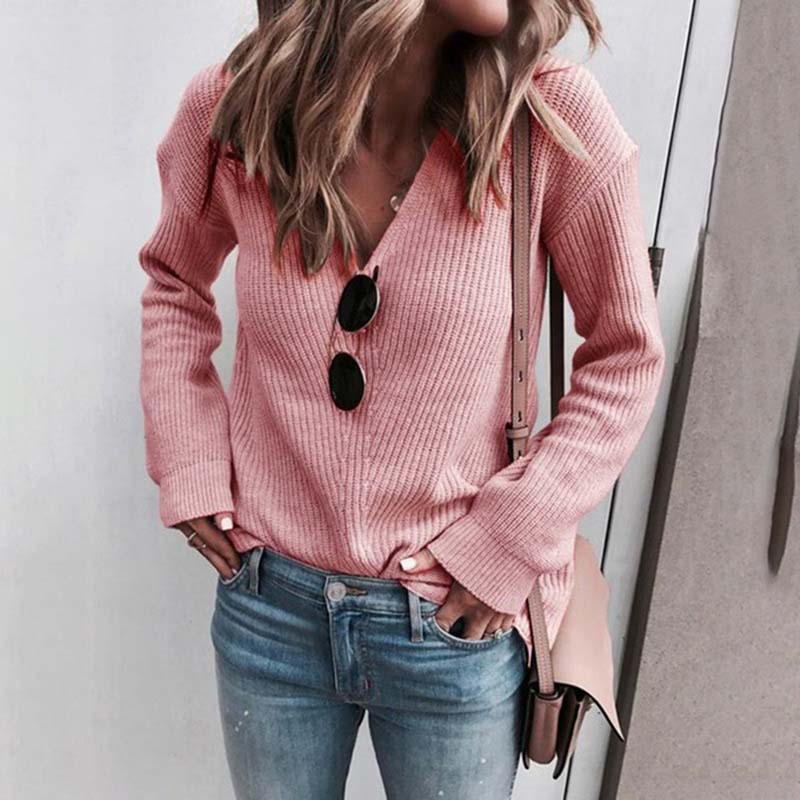 Cozy Women's V-Neck Sweater Long Sleeves - Nocini