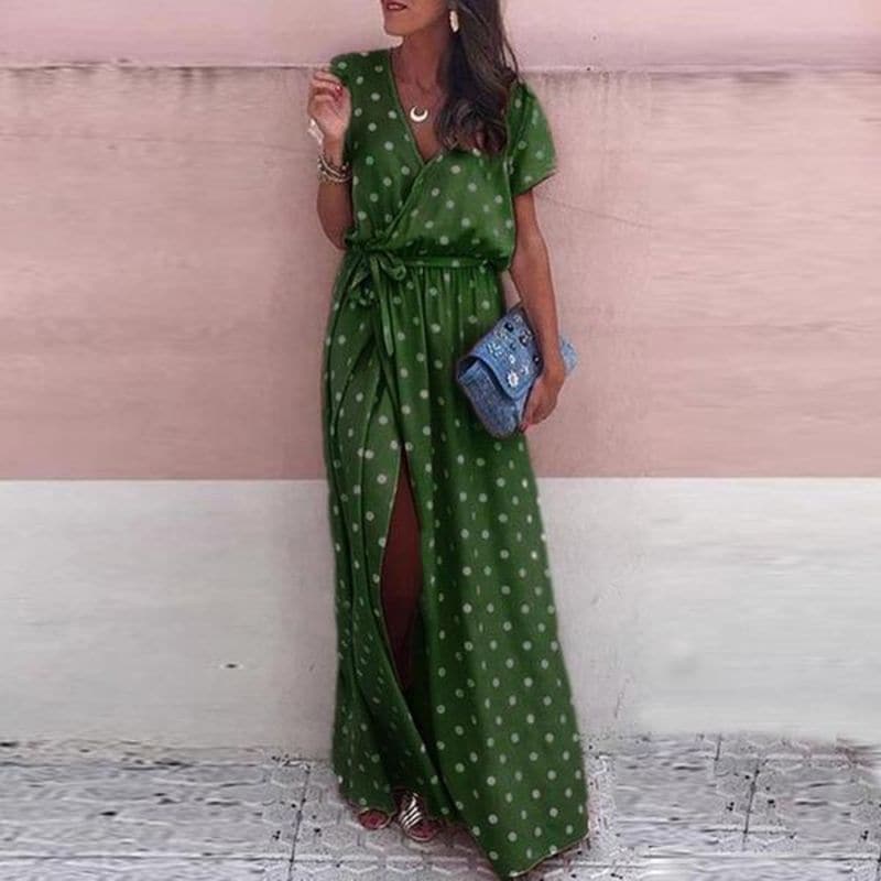 Spotted Floral Long Evening Dress