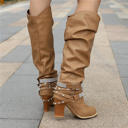 Pam Women's Tall Slouch Boots - Chunky Block Heel
