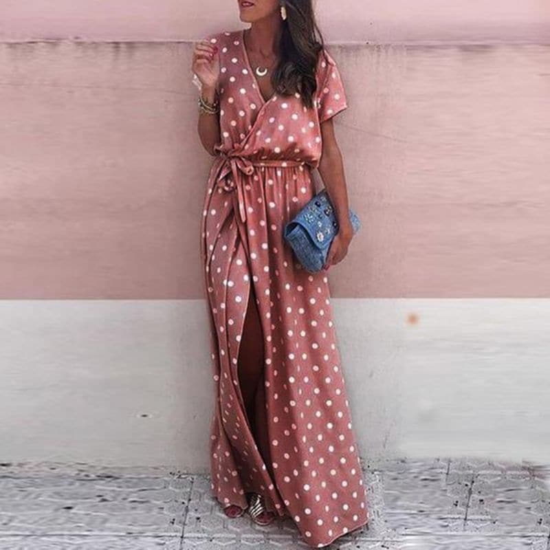 Spotted Floral Long Evening Dress