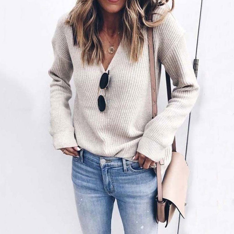 Cozy Women's V-Neck Sweater Long Sleeves