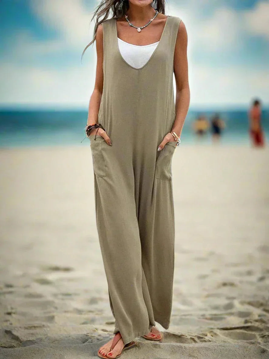 Relaxed Fit Women's Sleeveless V Neck Jumpsuit - Nocini