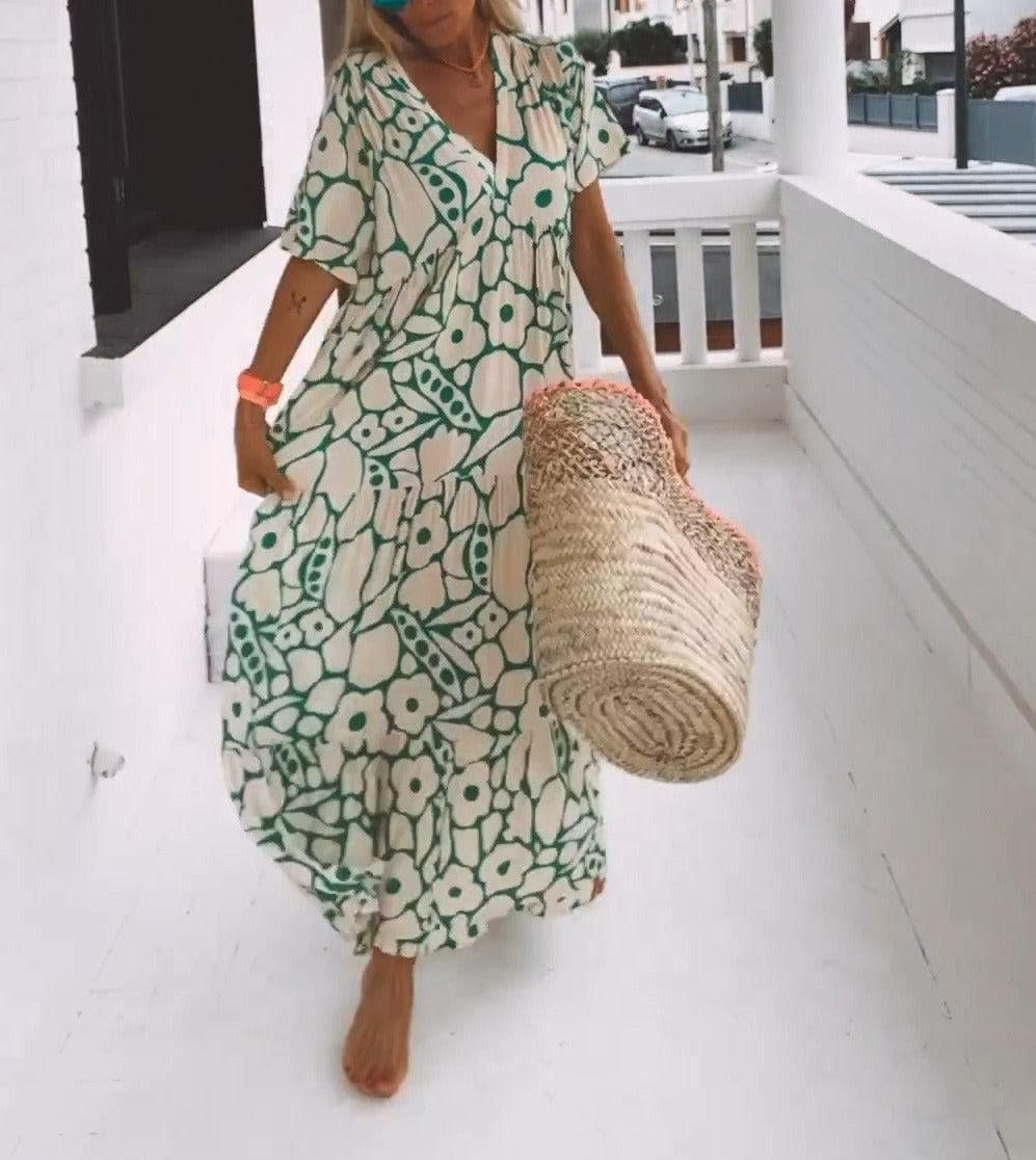Relaxed Fit Floral V-Neck Maxi Dress for Women - Nocini