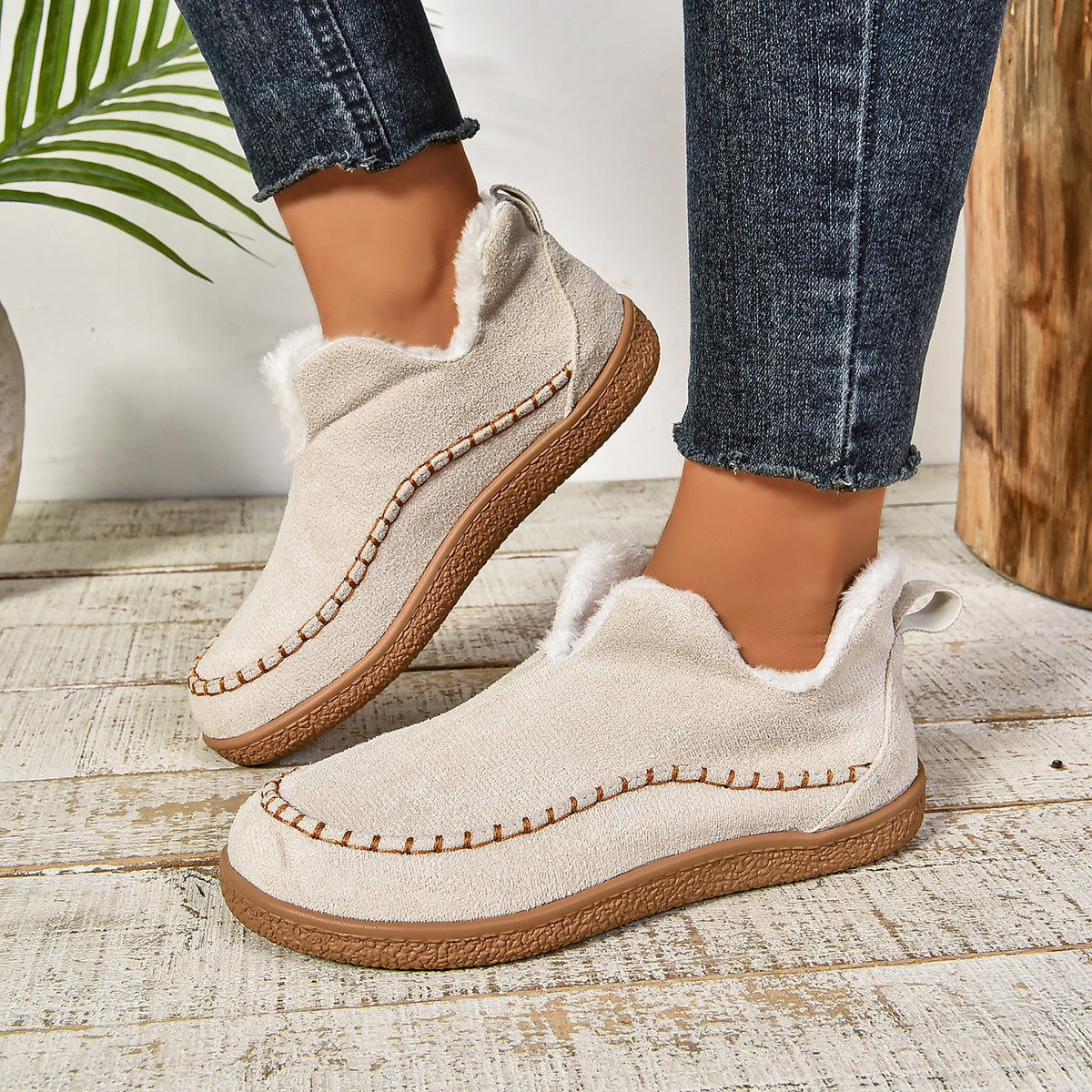 Cozy Faux Fur Ankle Boots with Grip Thick Outsole