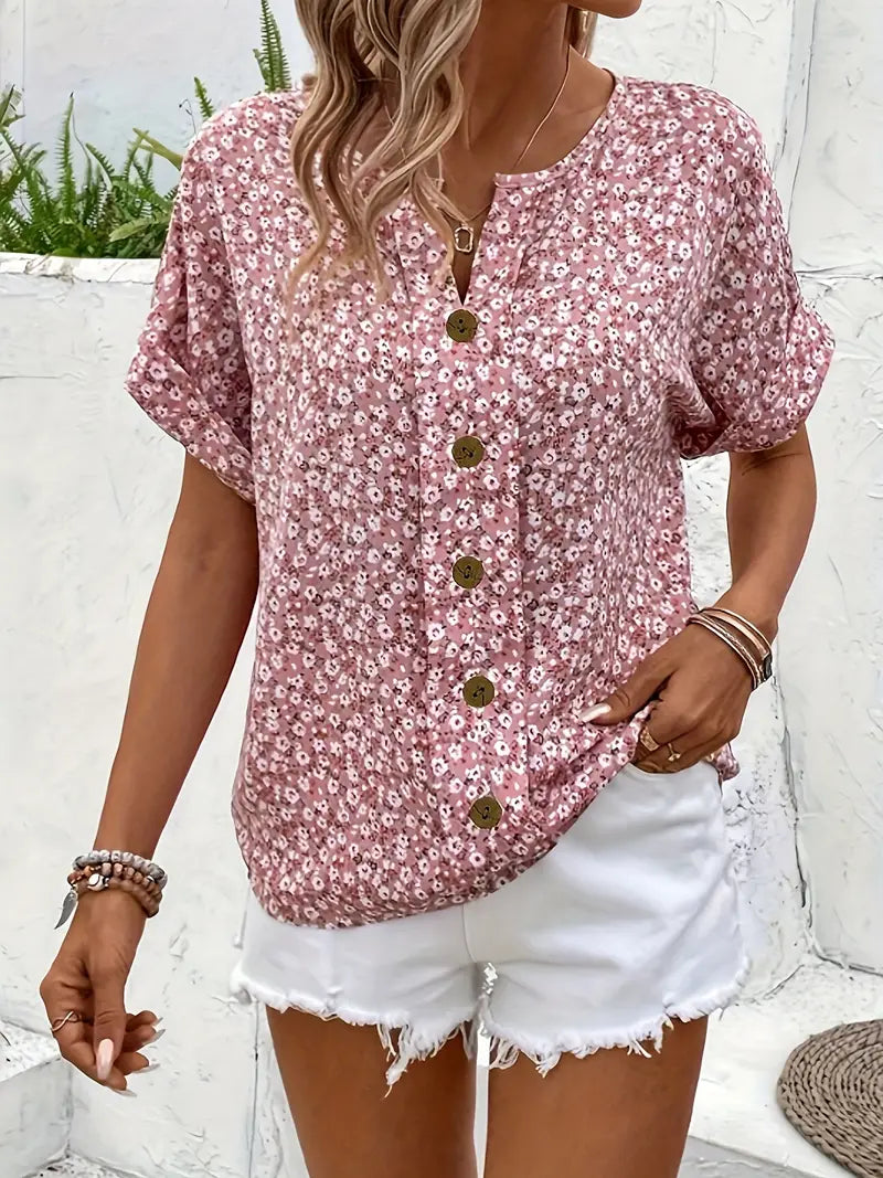 Ladies' Pretty Floral Short Sleeve Shirt