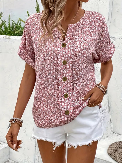 Ladies' Pretty Floral Short Sleeve Shirt
