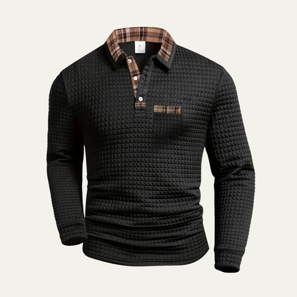 Men's Classic Plaid Trim Polo Sweater