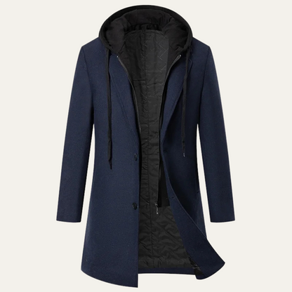 Warm Quilted Men's Wool Hooded Coat
