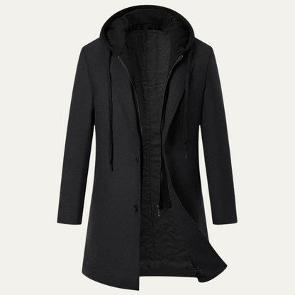 Warm Quilted Men's Wool Hooded Coat