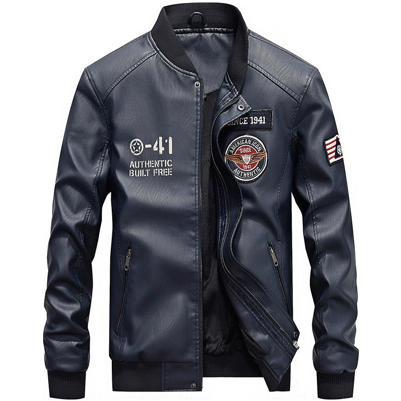 Classic Men's Biker Leather Jacket Zip Up