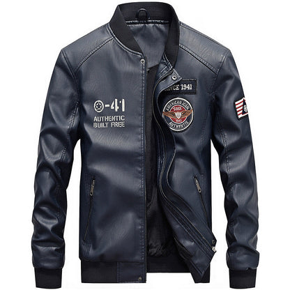 Classic Men's Biker Leather Jacket Zip Up