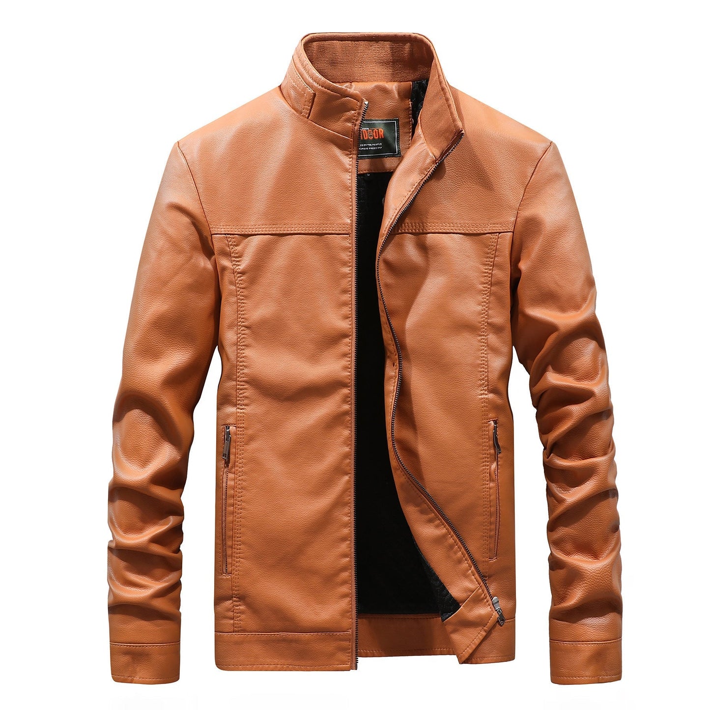 Men's Biker Jacket Slim Fit Faux Leather Zip Up