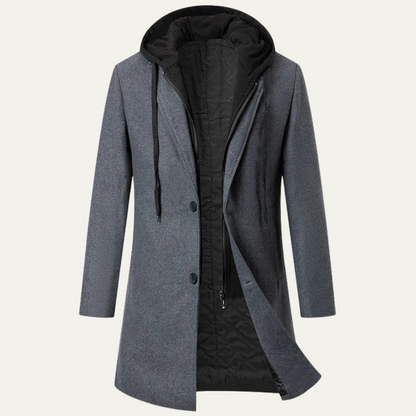 Warm Quilted Men's Wool Hooded Coat