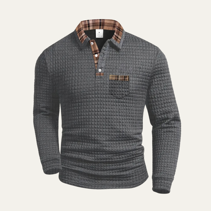 Men's Classic Plaid Trim Polo Sweater - Nocini