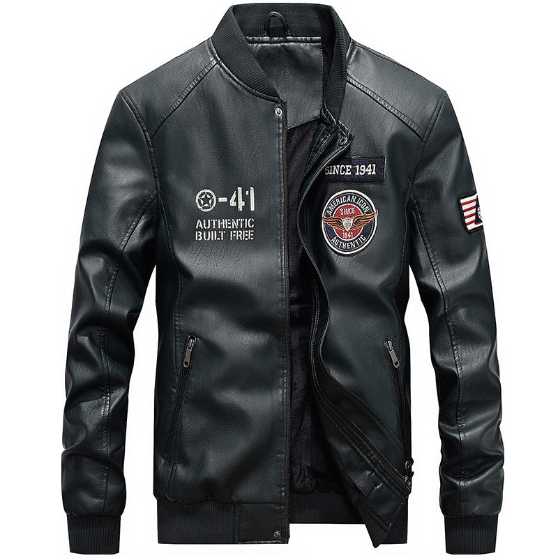 Classic Men's Biker Leather Jacket Zip Up