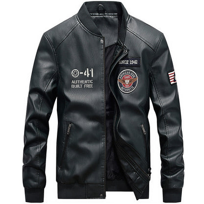 Classic Men's Biker Leather Jacket Zip Up