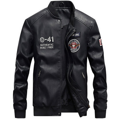 Classic Men's Biker Leather Jacket Zip Up