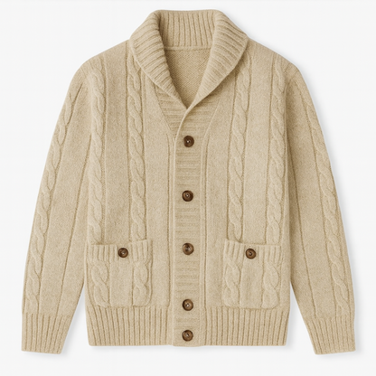 Classic Men's Light Brown Cable Knit Sweater - Nocini