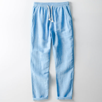 Comfortable Linen Pants for Men Elastic Waist Straight Leg
