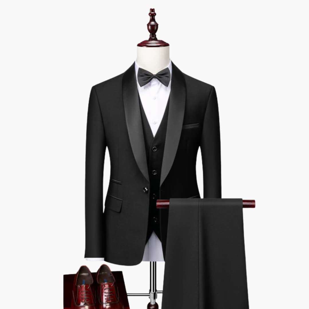 Classic Men's 3 Piece Suit with Shawl Collar - Olytrend