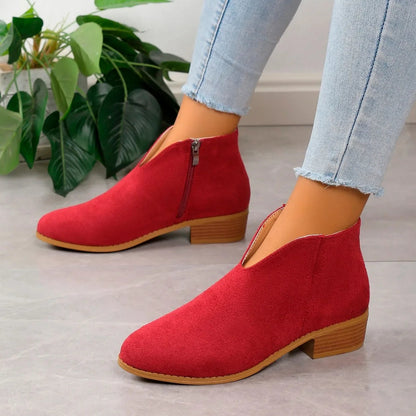 Fashionable Leather Low Heel Boots for Women