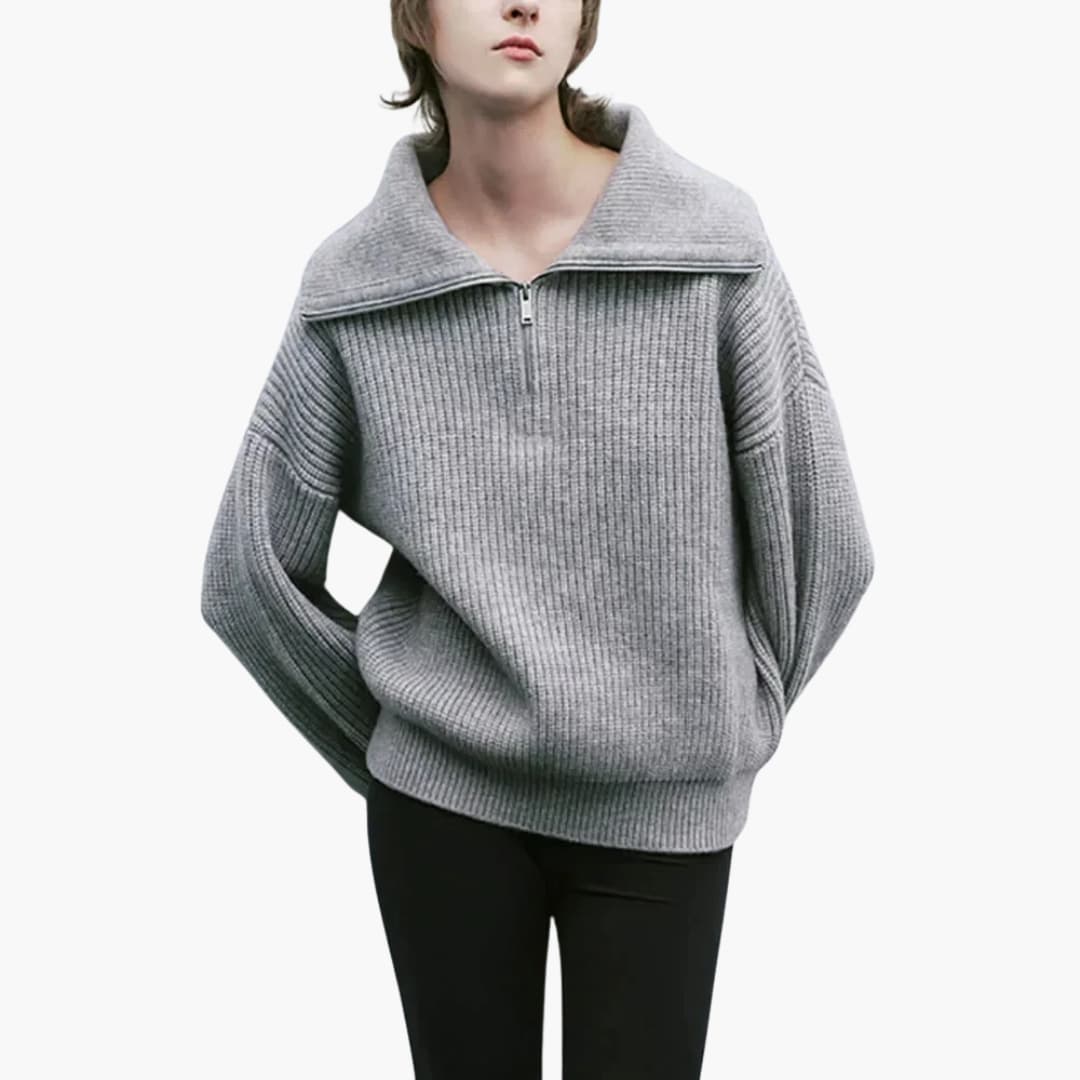 Women's Zip Up Ribbed Knit Sweater