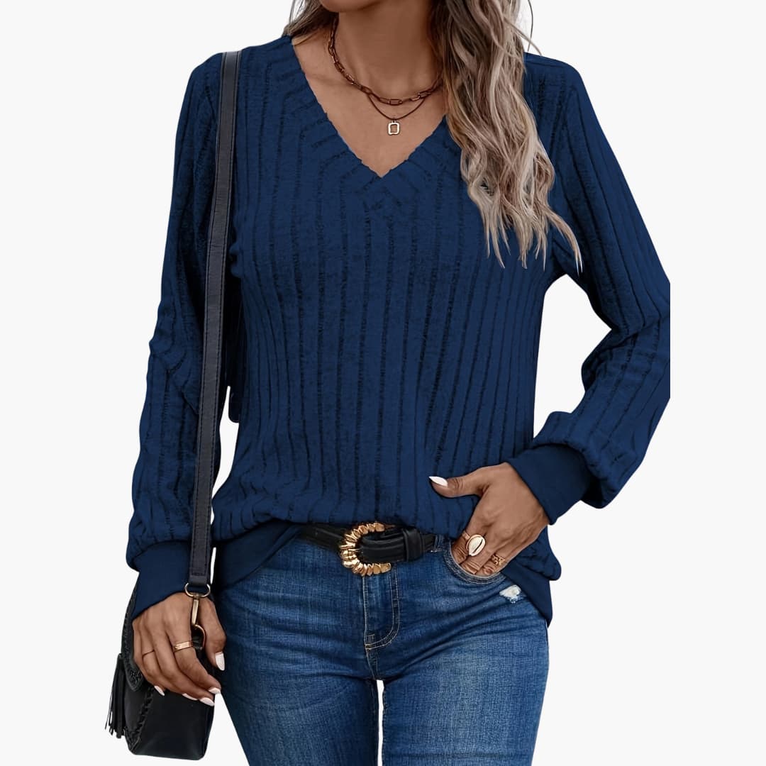 Ladies' Casual Long Sleeve V Neck Sweater