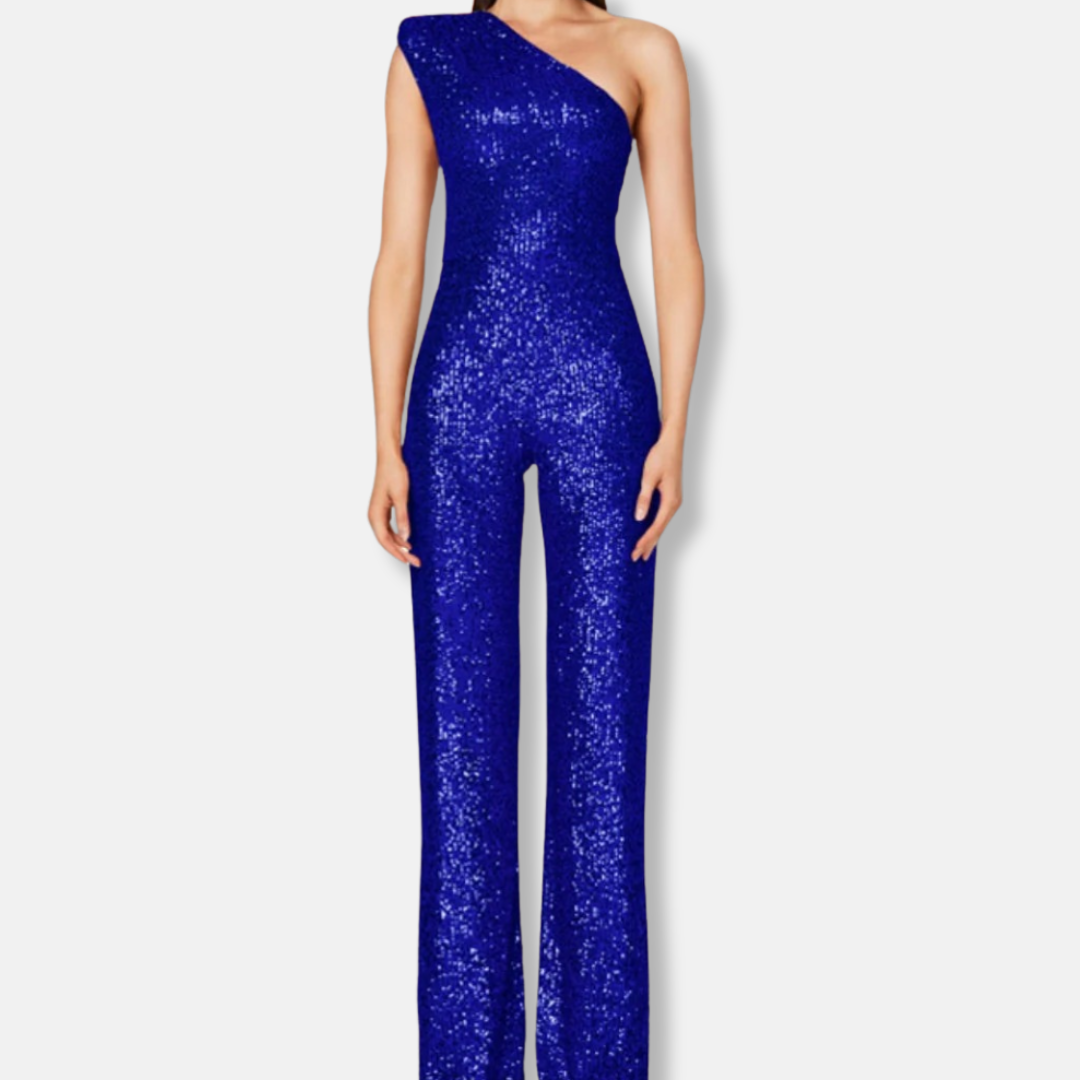 Glittering Off Shoulder Wide Leg Party Jumpsuit