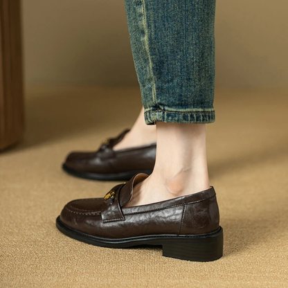 Men's Genuine Leather Slip On Loafers with Silver Buckle
