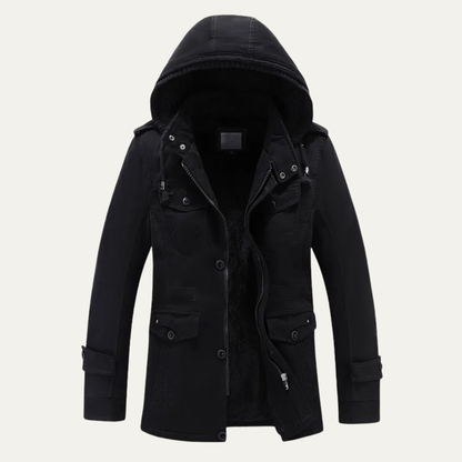 Thermal Insulated Men's Fleece Hooded Parka Coat