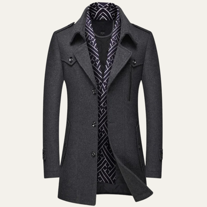 Classic Men's Wool Trench Coat with Lapel Collar