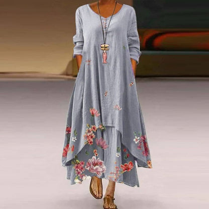 Comfy V Neck Maxi Dress with Floral Print