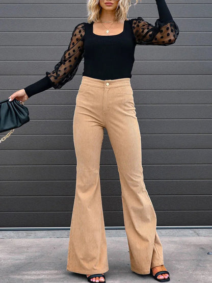 Fashionable Women's High Waist Corduroy Jeans Pants
