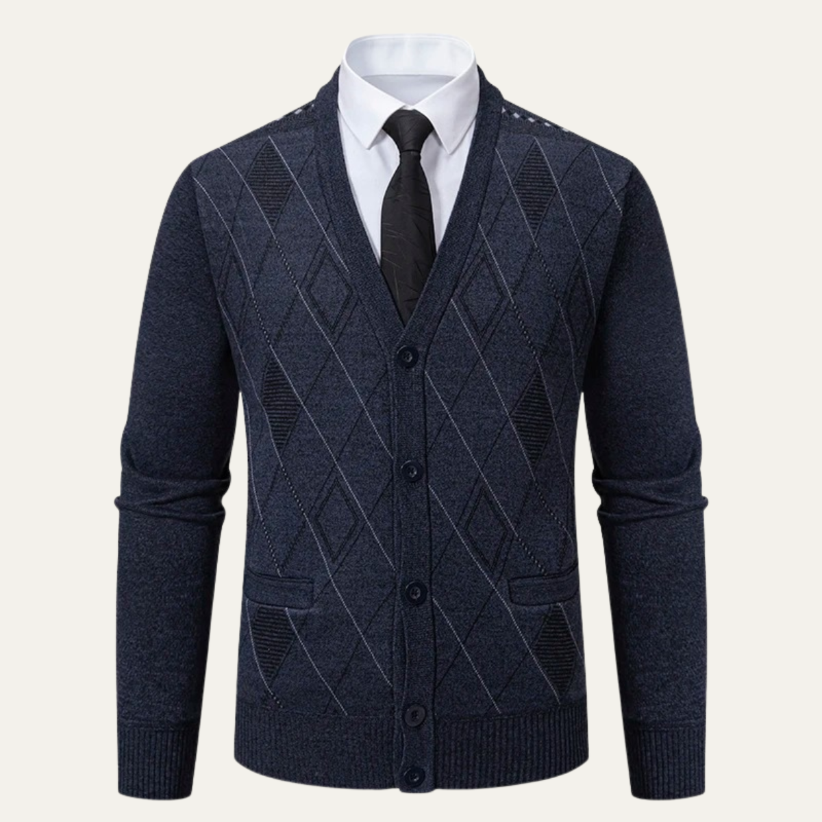 Warm Plaid V Neck Men's Fleece Cardigan Sweater