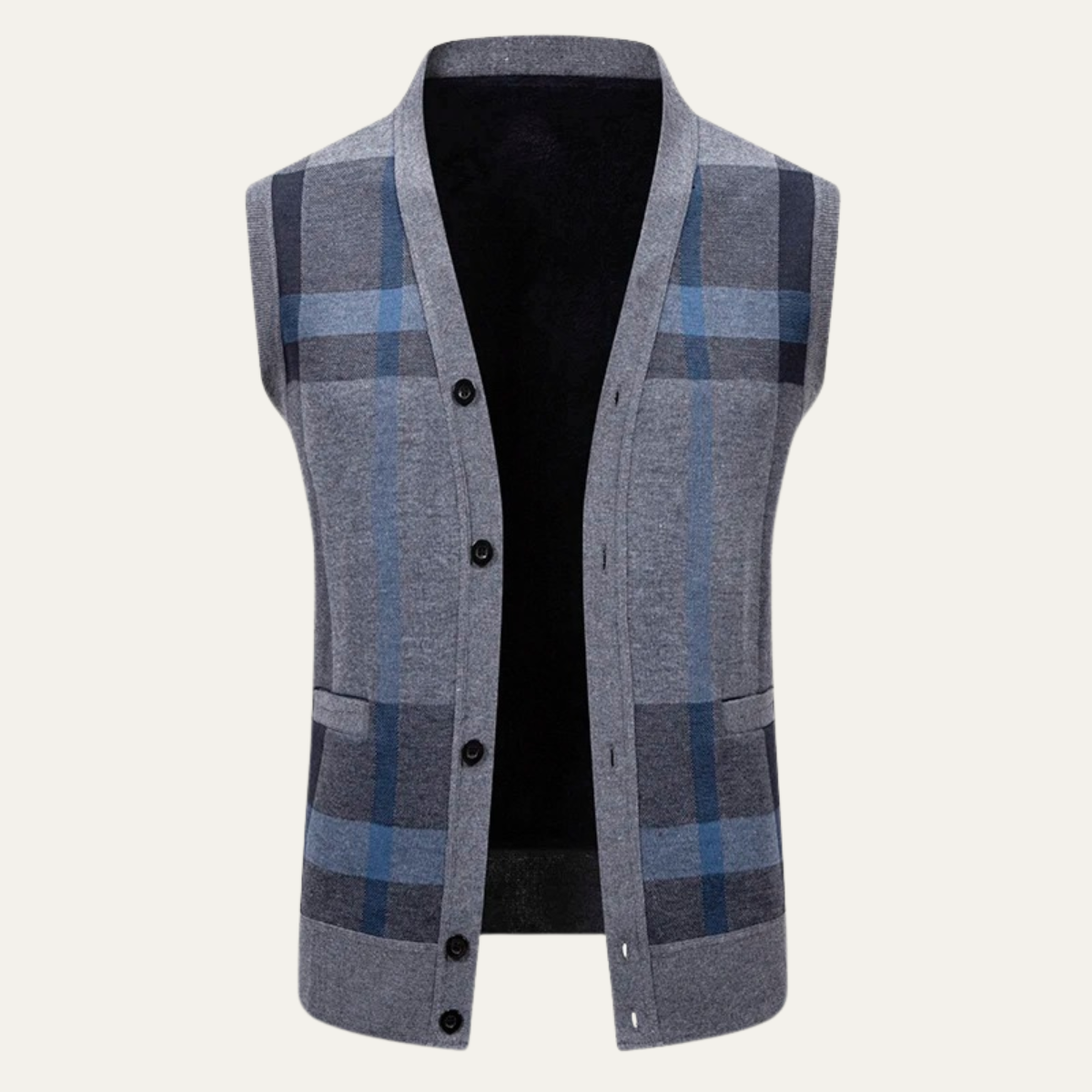 Warm Plaid Fleece Mens Cardigan Vest