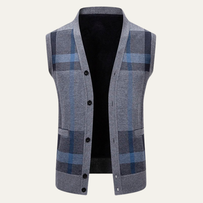 Warm Plaid Fleece Mens Cardigan Vest