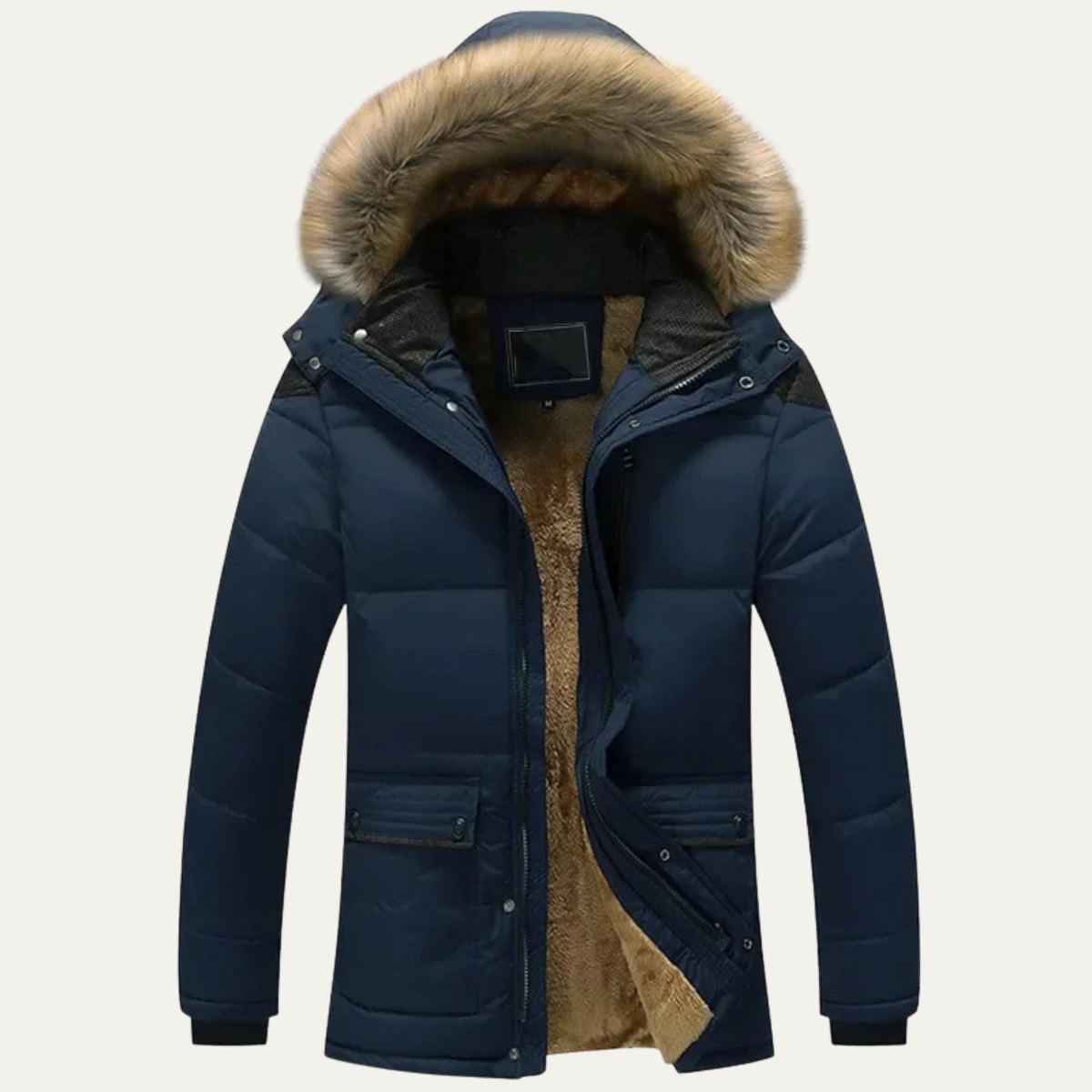 Luxury Men's Hooded Faux Fur Parka Coat