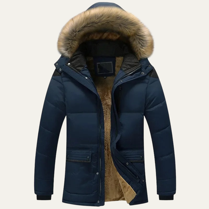 Luxury Men's Hooded Faux Fur Parka Coat